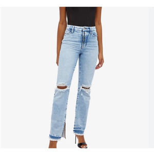 NEW $145 Good American Good Boy Straight Leg Jeans Size 4/27 Raw Hem Destroyed